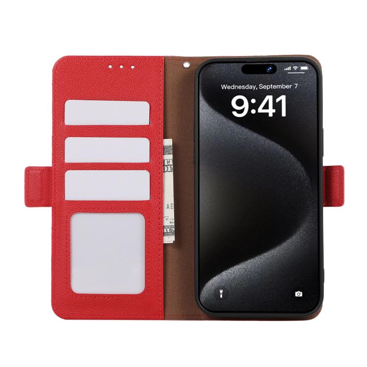 For iPhone 17 Pro ABEEL Side-Magnetic Litchi Pattern Leather RFID Phone Case(Red)