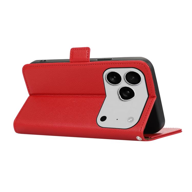 For iPhone 17 Pro ABEEL Side-Magnetic Litchi Pattern Leather RFID Phone Case(Red)