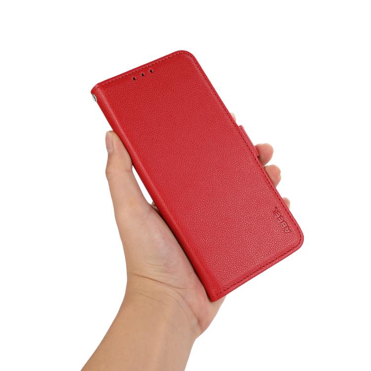 For iPhone 17 Pro ABEEL Side-Magnetic Litchi Pattern Leather RFID Phone Case(Red)