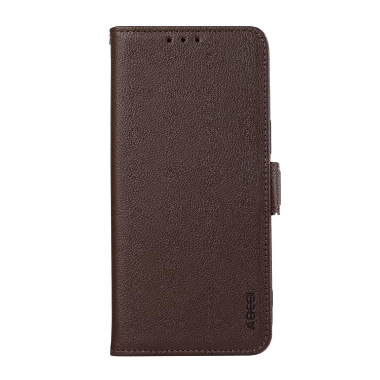For iPhone 17 Pro ABEEL Side-Magnetic Litchi Pattern Leather RFID Phone Case(Brown)