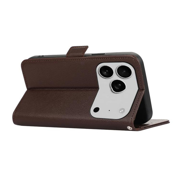 For iPhone 17 Pro ABEEL Side-Magnetic Litchi Pattern Leather RFID Phone Case(Brown)