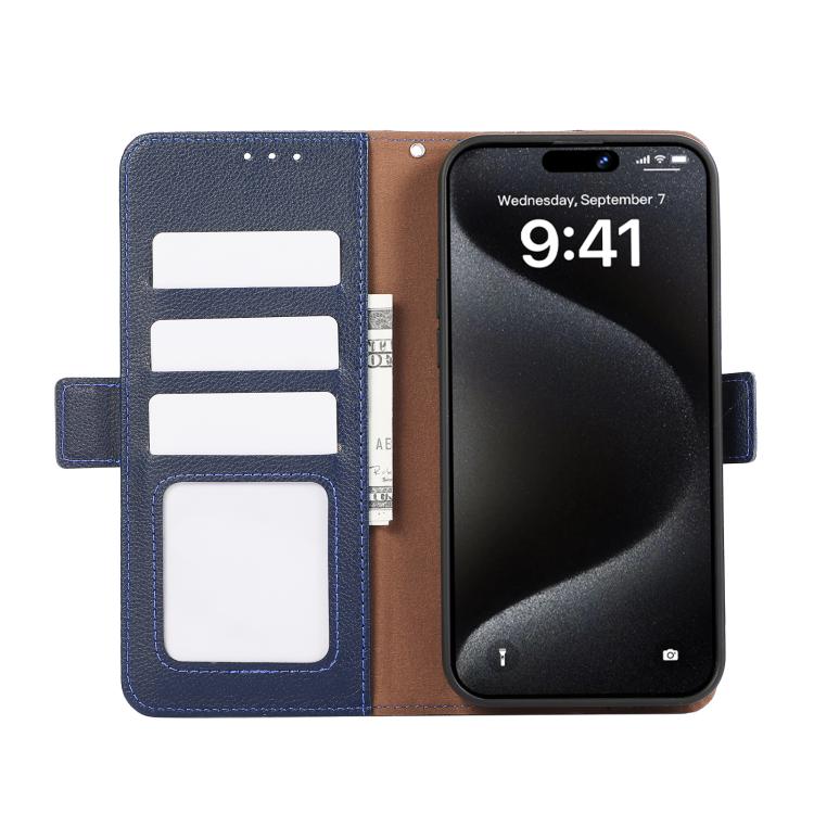 For iPhone 17 Pro ABEEL Side-Magnetic Litchi Pattern Leather RFID Phone Case(Blue)