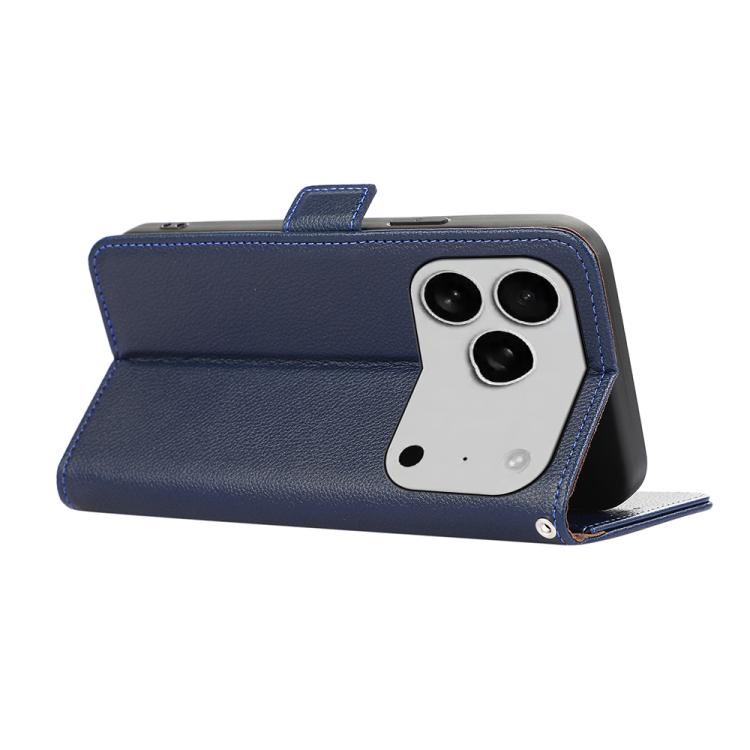 For iPhone 17 Pro ABEEL Side-Magnetic Litchi Pattern Leather RFID Phone Case(Blue)