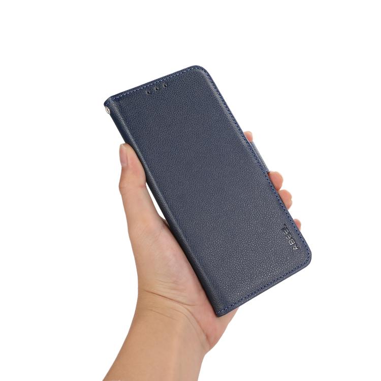 For iPhone 17 Pro ABEEL Side-Magnetic Litchi Pattern Leather RFID Phone Case(Blue)