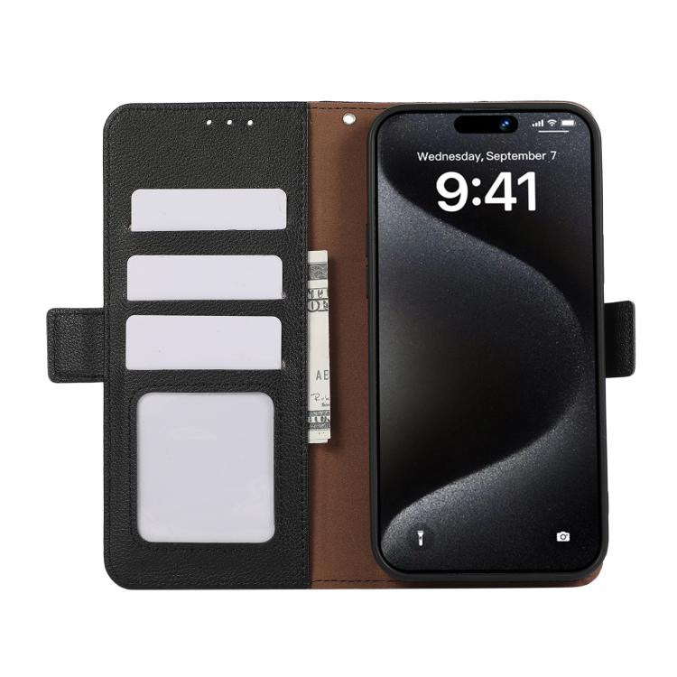For iPhone 17 Pro Max ABEEL Side-Magnetic Litchi Pattern Leather RFID Phone Case(Black)