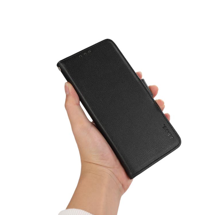For iPhone 17 Pro Max ABEEL Side-Magnetic Litchi Pattern Leather RFID Phone Case(Black)