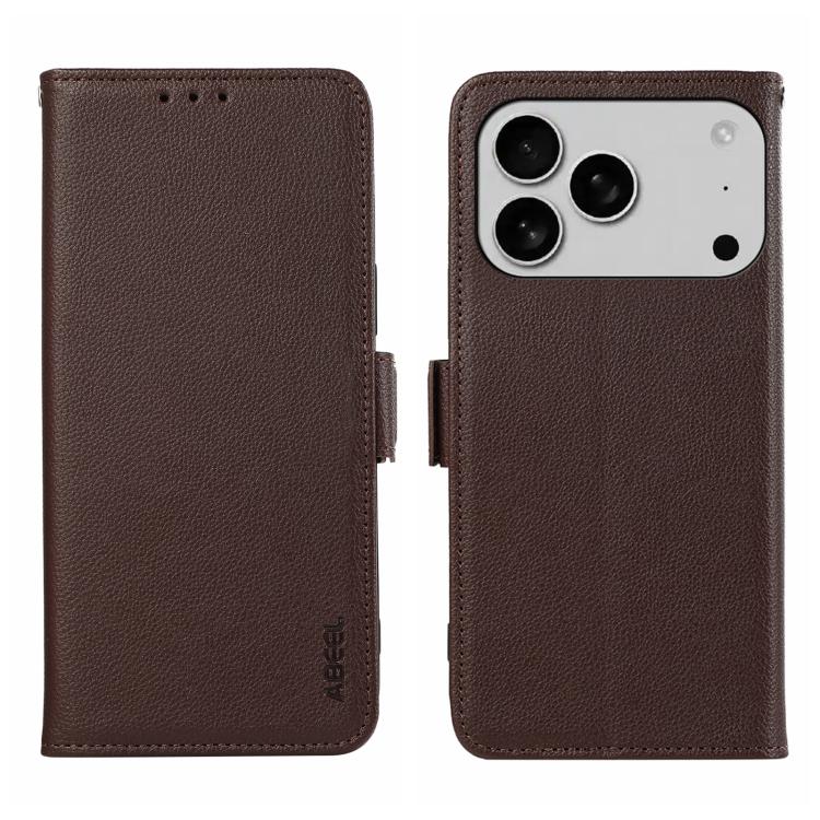 For iPhone 17 Pro Max ABEEL Side-Magnetic Litchi Pattern Leather RFID Phone Case(Brown)