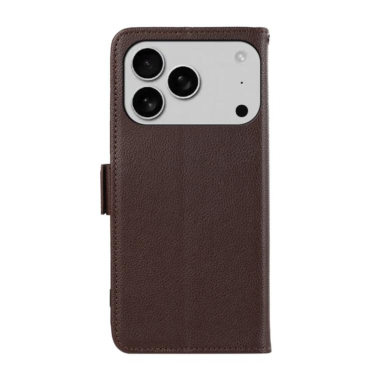 For iPhone 17 Pro Max ABEEL Side-Magnetic Litchi Pattern Leather RFID Phone Case(Brown)