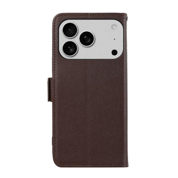 For iPhone 17 Pro Max ABEEL Side-Magnetic Litchi Pattern Leather RFID Phone Case(Brown)