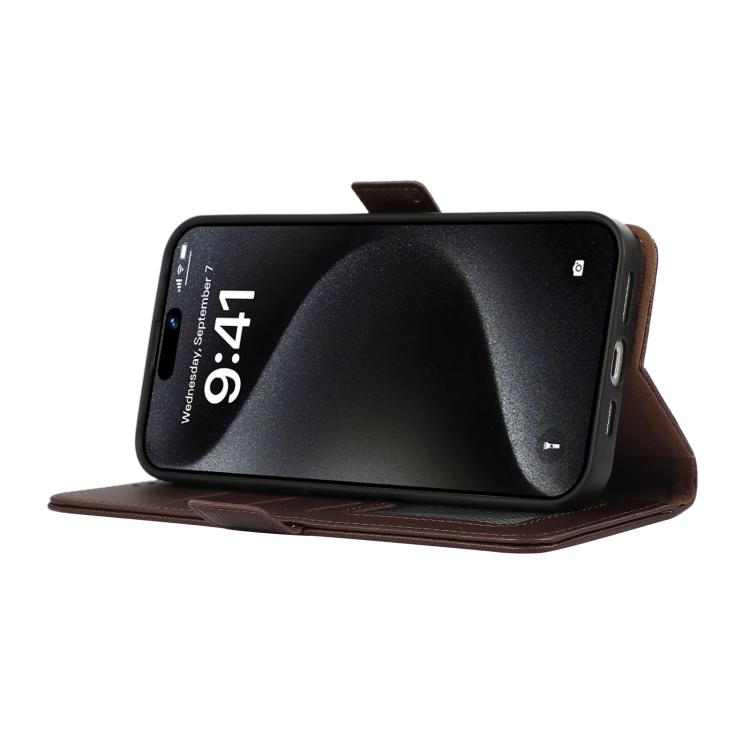 For iPhone 17 Pro Max ABEEL Side-Magnetic Litchi Pattern Leather RFID Phone Case(Brown)