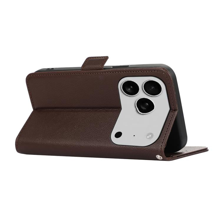 For iPhone 17 Pro Max ABEEL Side-Magnetic Litchi Pattern Leather RFID Phone Case(Brown)