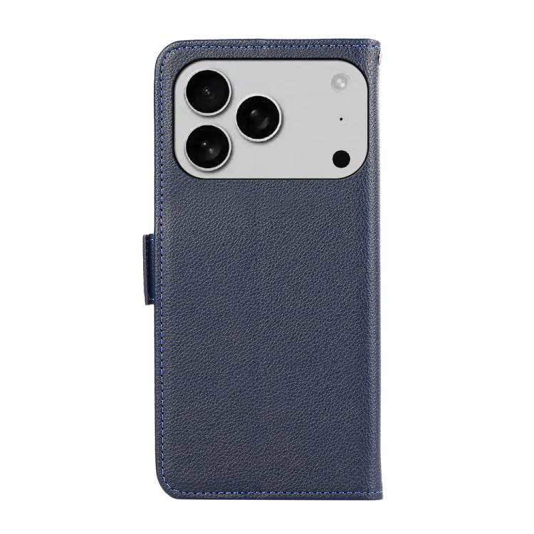 For iPhone 17 Pro Max ABEEL Side-Magnetic Litchi Pattern Leather RFID Phone Case(Blue)