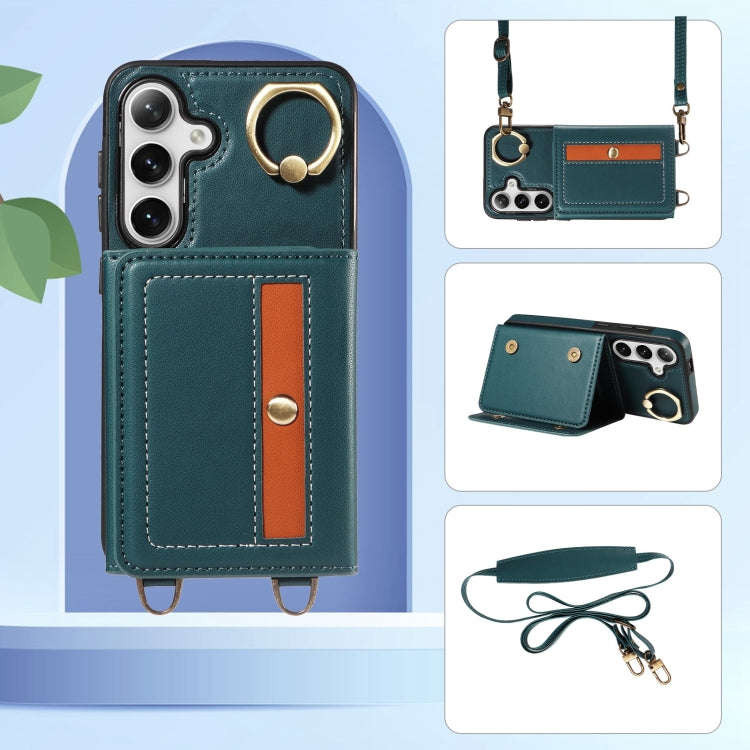 For Samsung Galaxy S24 5G Crossbodys Wallet Bag Ring Holder Leather Phone Case(Green)