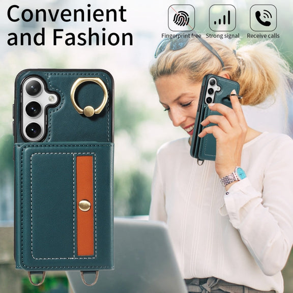 For Samsung Galaxy S24 5G Crossbodys Wallet Bag Ring Holder Leather Phone Case(Green)