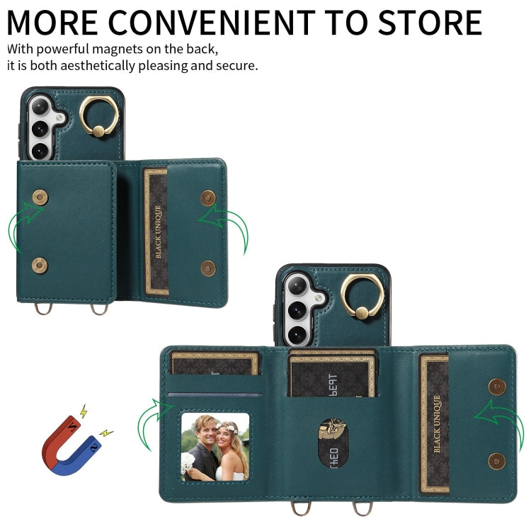 For Samsung Galaxy S24 5G Crossbodys Wallet Bag Ring Holder Leather Phone Case(Green)