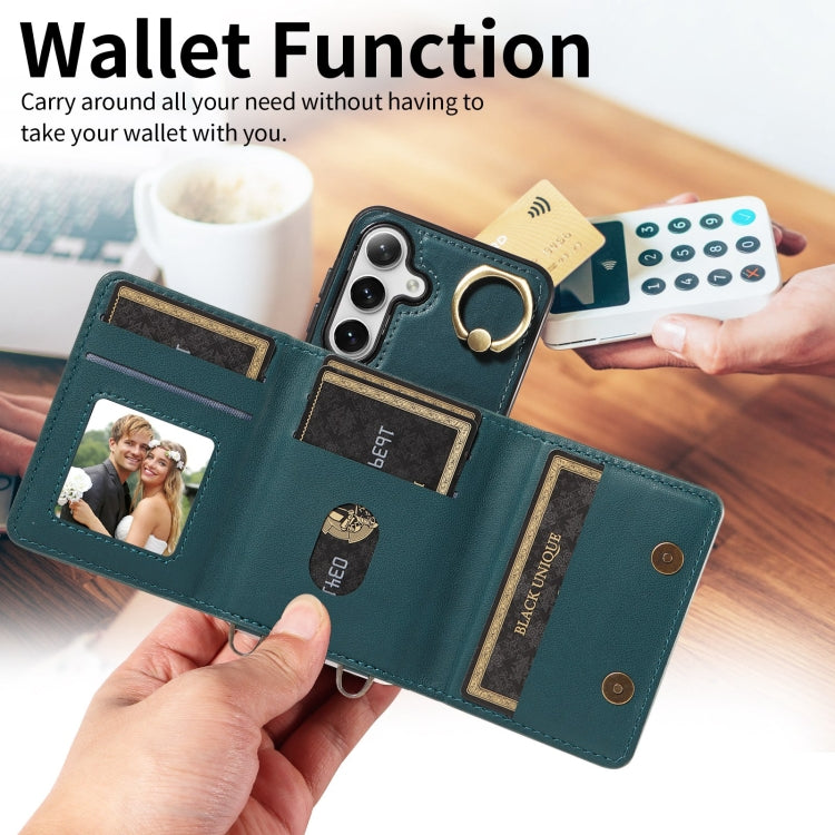 For Samsung Galaxy S24 5G Crossbodys Wallet Bag Ring Holder Leather Phone Case(Green)
