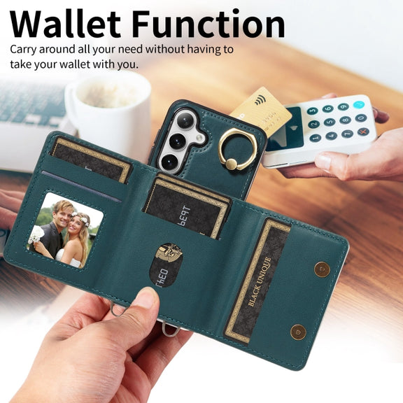 For Samsung Galaxy S24 5G Crossbodys Wallet Bag Ring Holder Leather Phone Case(Green)