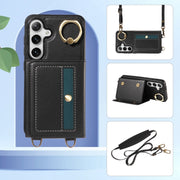 For Samsung Galaxy S24 5G Crossbodys Wallet Bag Ring Holder Leather Phone Case(Black)