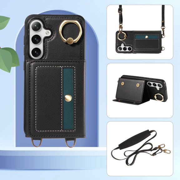 For Samsung Galaxy S24 5G Crossbodys Wallet Bag Ring Holder Leather Phone Case(Black)