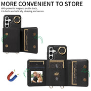 For Samsung Galaxy S24 5G Crossbodys Wallet Bag Ring Holder Leather Phone Case(Black)