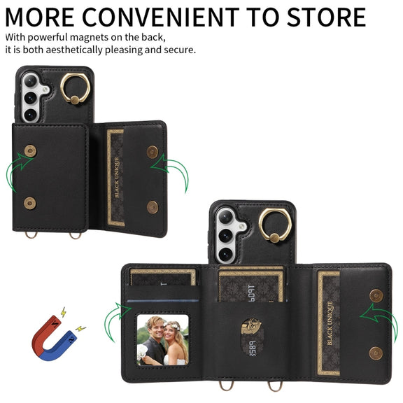 For Samsung Galaxy S24 5G Crossbodys Wallet Bag Ring Holder Leather Phone Case(Black)