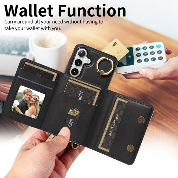 For Samsung Galaxy S24 5G Crossbodys Wallet Bag Ring Holder Leather Phone Case(Black)