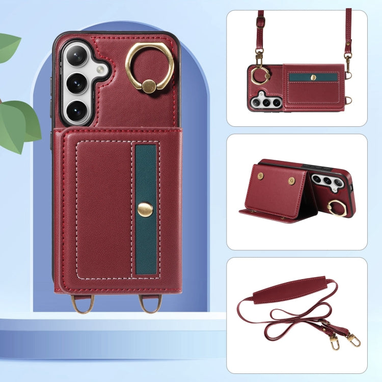 For Samsung Galaxy S24+ 5G Crossbodys Wallet Bag Ring Holder Leather Phone Case(Red)