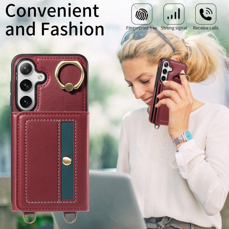 For Samsung Galaxy S24+ 5G Crossbodys Wallet Bag Ring Holder Leather Phone Case(Red)