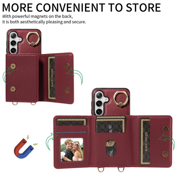 For Samsung Galaxy S24+ 5G Crossbodys Wallet Bag Ring Holder Leather Phone Case(Red)