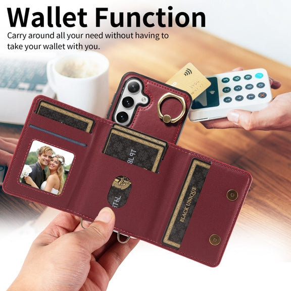 For Samsung Galaxy S24+ 5G Crossbodys Wallet Bag Ring Holder Leather Phone Case(Red)