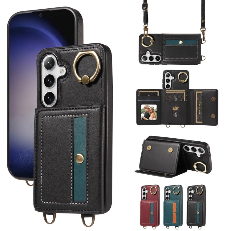 For Samsung Galaxy S24+ 5G Crossbodys Wallet Bag Ring Holder Leather Phone Case(Black)
