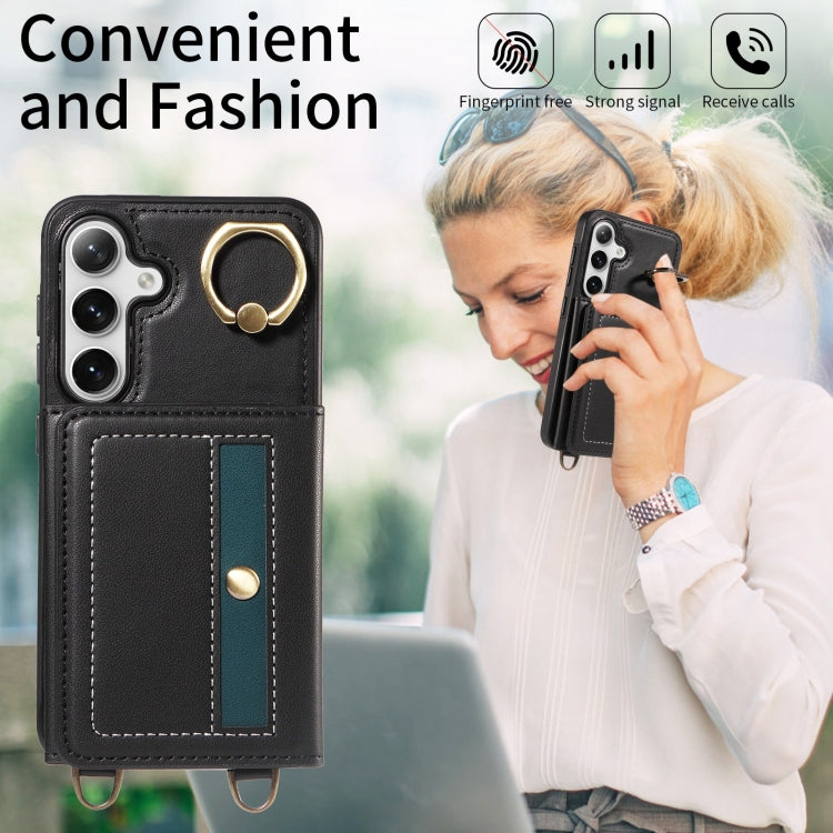 For Samsung Galaxy S24+ 5G Crossbodys Wallet Bag Ring Holder Leather Phone Case(Black)