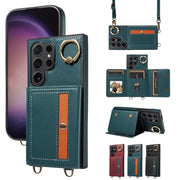 For Samsung Galaxy S24 Ultra 5G Crossbodys Wallet Bag Ring Holder Leather Phone Case(Green)