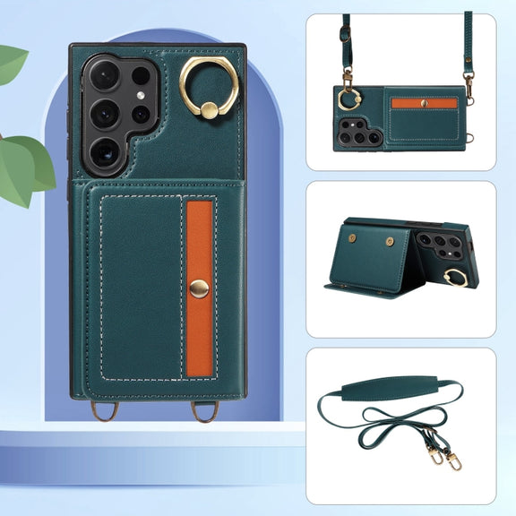 For Samsung Galaxy S24 Ultra 5G Crossbodys Wallet Bag Ring Holder Leather Phone Case(Green)
