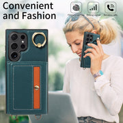For Samsung Galaxy S24 Ultra 5G Crossbodys Wallet Bag Ring Holder Leather Phone Case(Green)