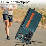 For Samsung Galaxy S24 Ultra 5G Crossbodys Wallet Bag Ring Holder Leather Phone Case(Green)