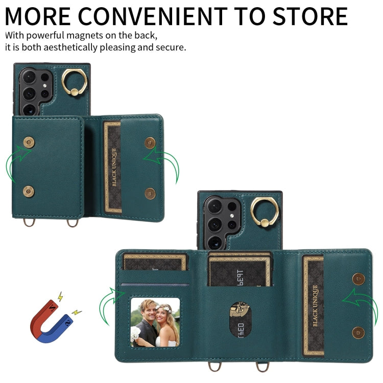 For Samsung Galaxy S24 Ultra 5G Crossbodys Wallet Bag Ring Holder Leather Phone Case(Green)