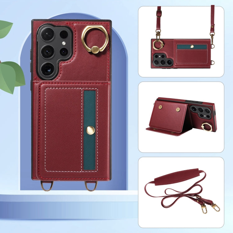 For Samsung Galaxy S24 Ultra 5G Crossbodys Wallet Bag Ring Holder Leather Phone Case(Red)