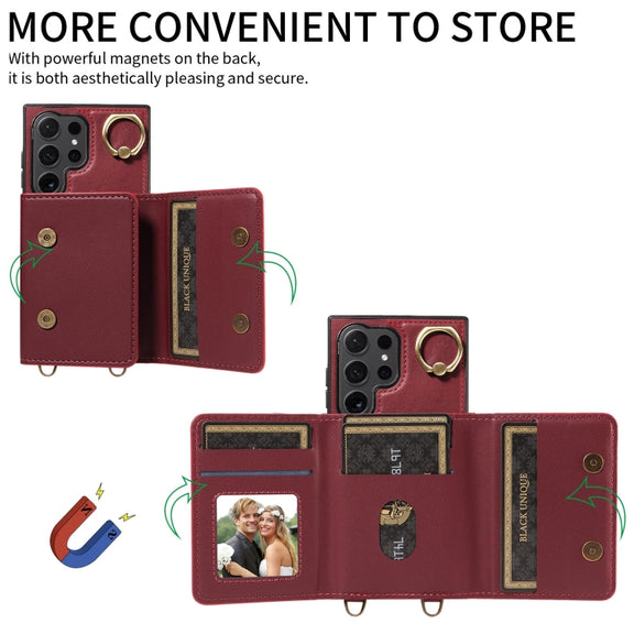 For Samsung Galaxy S24 Ultra 5G Crossbodys Wallet Bag Ring Holder Leather Phone Case(Red)
