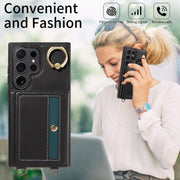 For Samsung Galaxy S24 Ultra 5G Crossbodys Wallet Bag Ring Holder Leather Phone Case(Black)