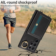 For Samsung Galaxy S24 Ultra 5G Crossbodys Wallet Bag Ring Holder Leather Phone Case(Black)