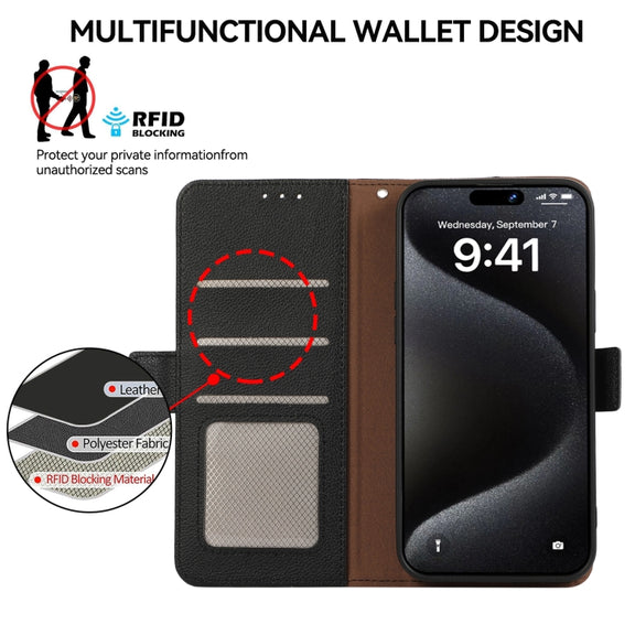 For Samsung Galaxy Xcover7 ABEEL Side-Magnetic Litchi Pattern Leather RFID Phone Case(Black)