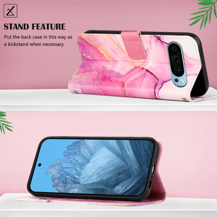 For Google Pixel 9 PT003 Marble Pattern Flip Leather Phone Case(Pink Purple Gold)