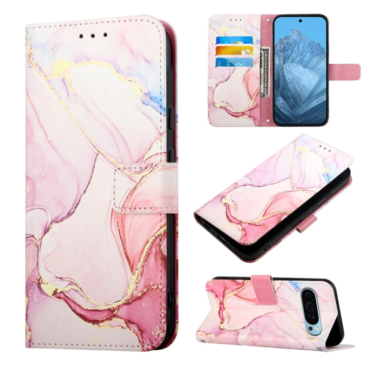 For Google Pixel 9 PT003 Marble Pattern Flip Leather Phone Case(Rose Gold)