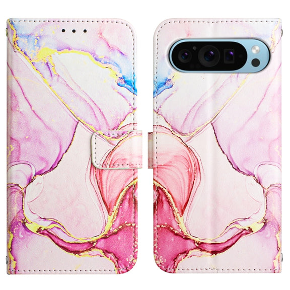 For Google Pixel 9 PT003 Marble Pattern Flip Leather Phone Case(Rose Gold)