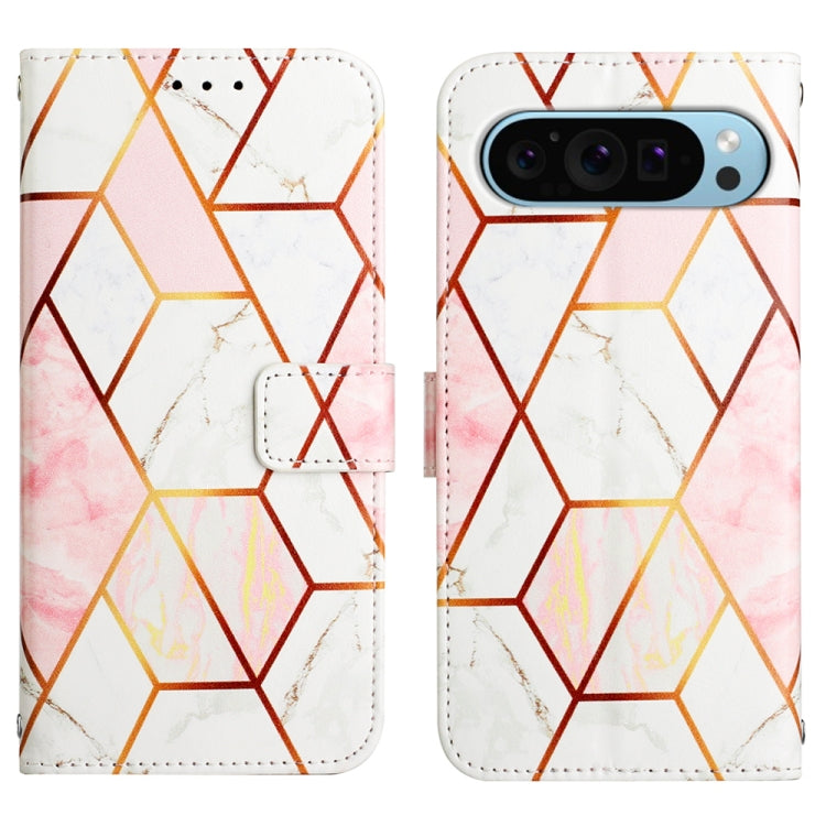 For Google Pixel 9 PT003 Marble Pattern Flip Leather Phone Case(Pink White)