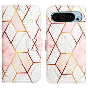 For Google Pixel 9 PT003 Marble Pattern Flip Leather Phone Case(Pink White)