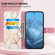 For Google Pixel 9 PT003 Marble Pattern Flip Leather Phone Case(Pink White)