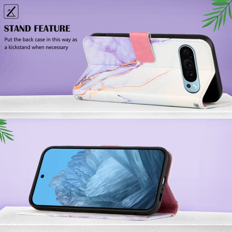 For Google Pixel 9 PT003 Marble Pattern Flip Leather Phone Case(White Purple)