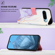 For Google Pixel 9 PT003 Marble Pattern Flip Leather Phone Case(White Purple)